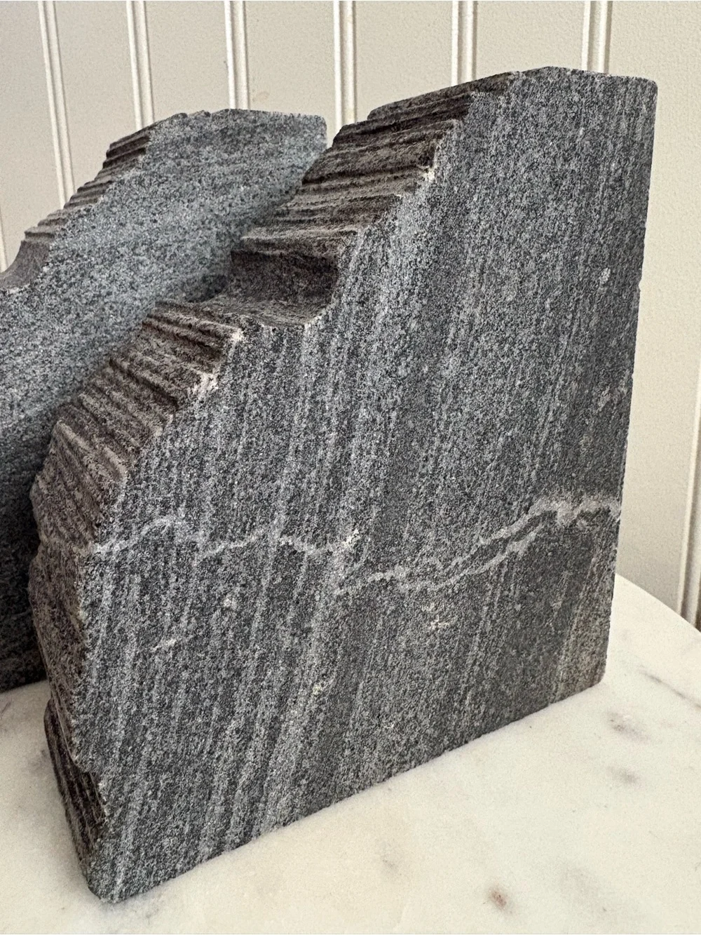 Chiseled Granite Bookends Pair Set of 2 Brutalist Mid-Century Modern MCM Stone
